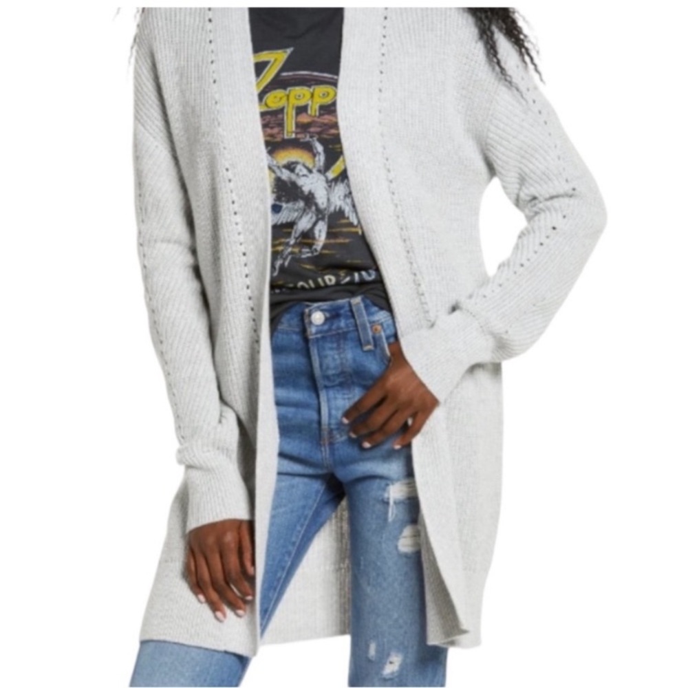 BP Nordstrom Open Front Cardigan Long Length Beige Oatmeal Heather Size Small